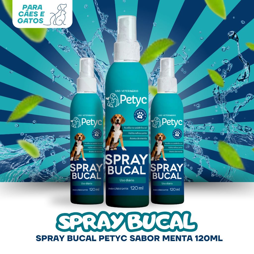 Higienizador Bucal 120mL PETYC Linha Premium Anti Tartaro Acaba Com Bafinho Solução Spray Petshop