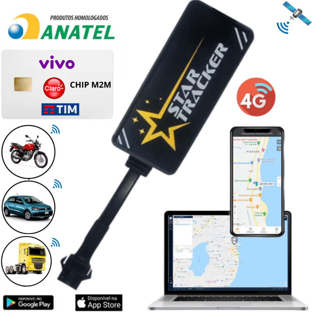 Rastreador Veicular Gps Sem Bloqueador E Chip M2m + Aplicativo em Tempo Real No Celular