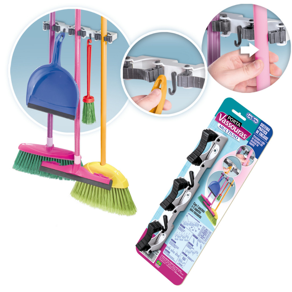 Suporte Vassoura Rodo Parede Organizador Multiuso