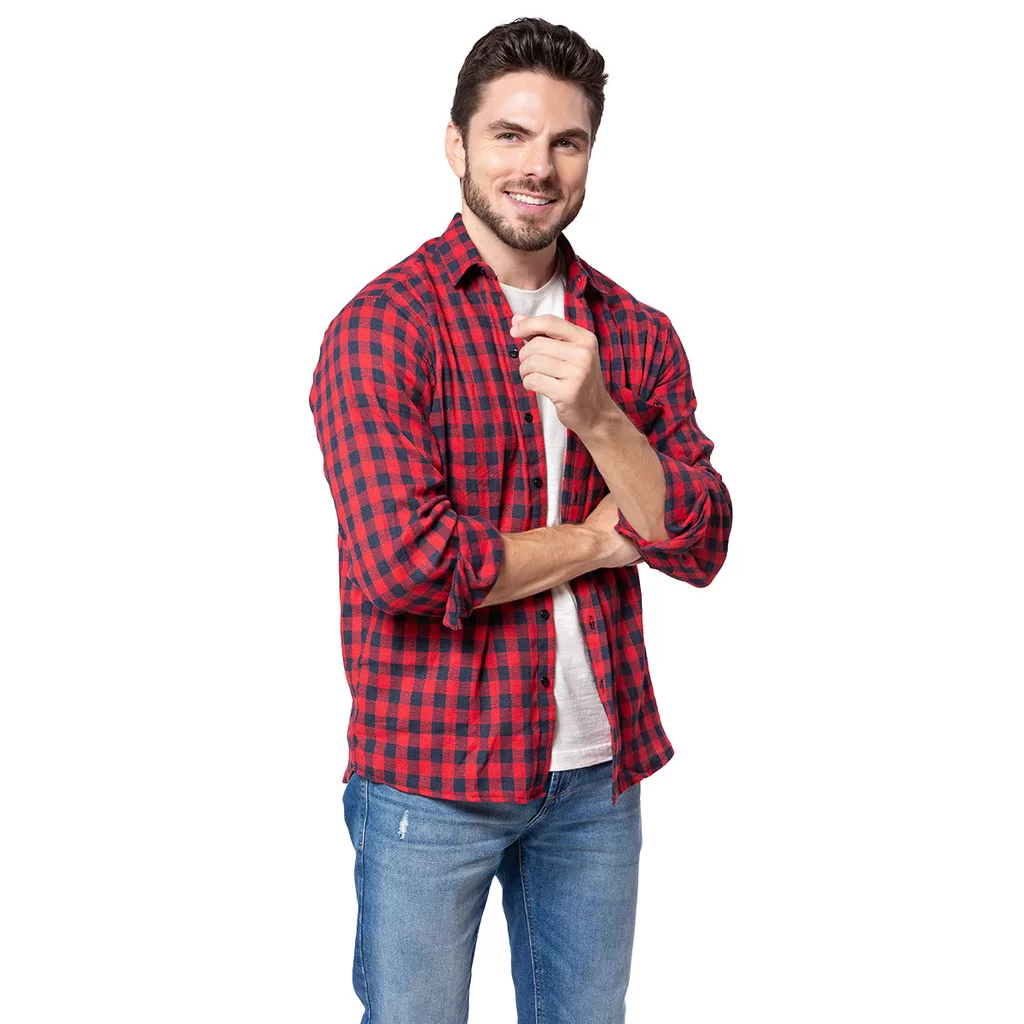 Camisa Xadrez de Flanela Adulto Casual Tango Fantasias Preto e Vermelho