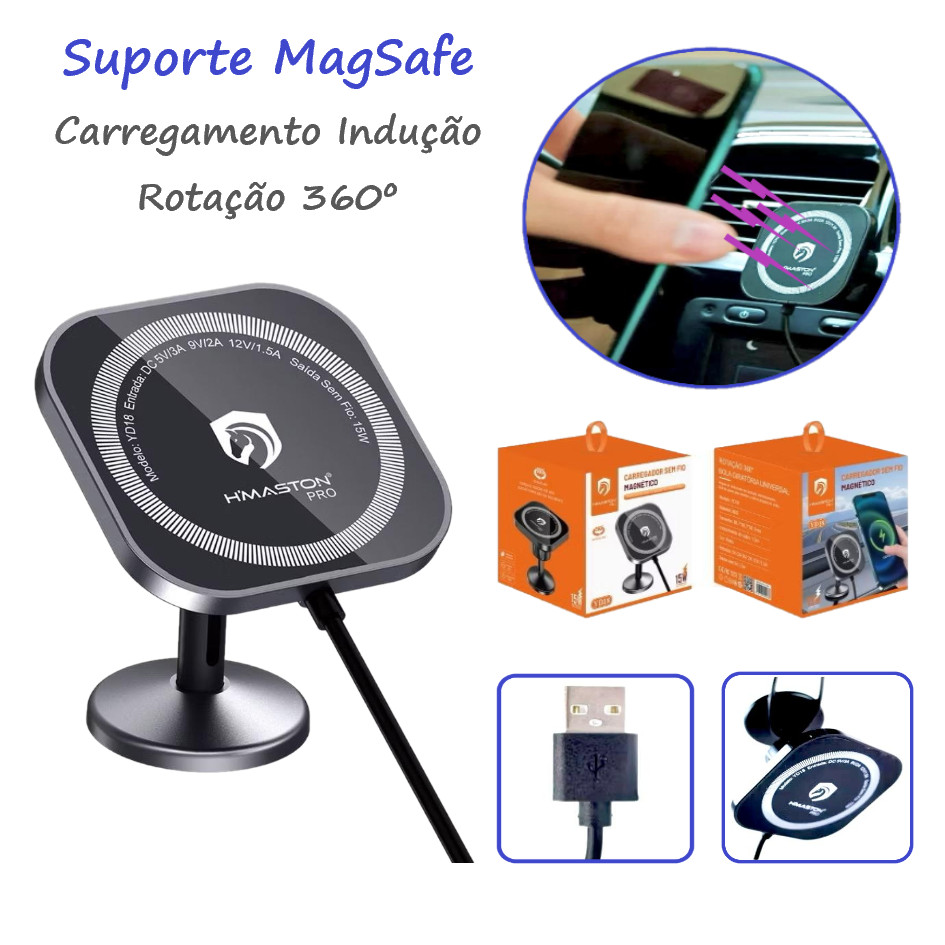 2 EM 1 Suporte Para Celular Carregador Magsafe Magnético Para Painel Carro 360. Graus YD-18