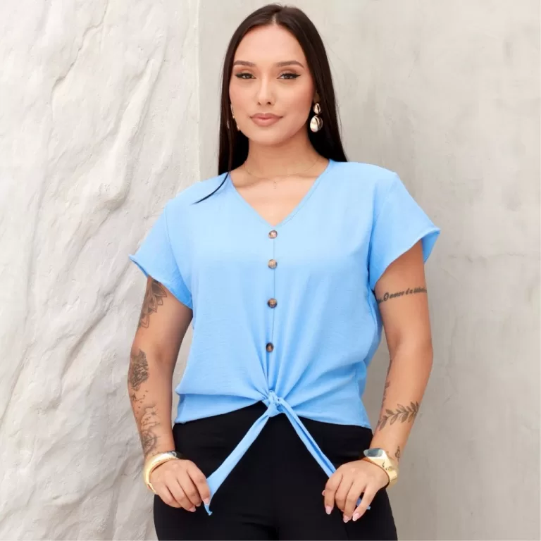 BLUSA FEMININA DUNA SOLTINHA MANGA CURTA COM BOTOE