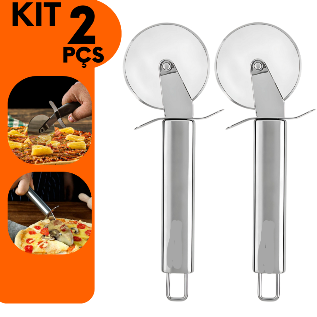 KIT 2 Cortador de Pizza Carretilha para Cortar Massa em Aço INOX Para casa e Restaurantes