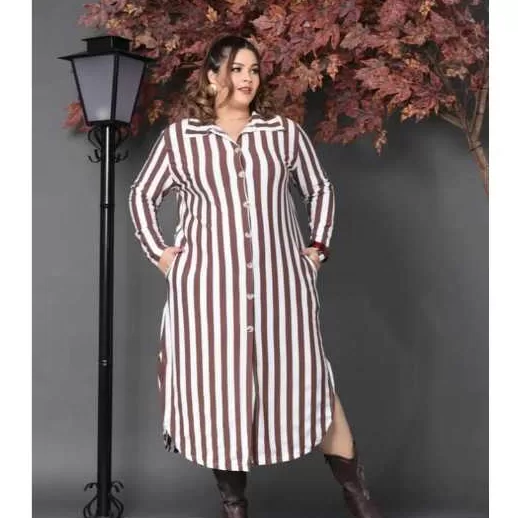 Vestido Chamise Listrado Plus Size  Tecido Viscoly