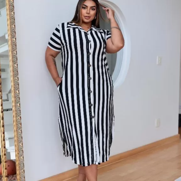 Chemise Feminino Plus Size Blusão Com Botões Cam