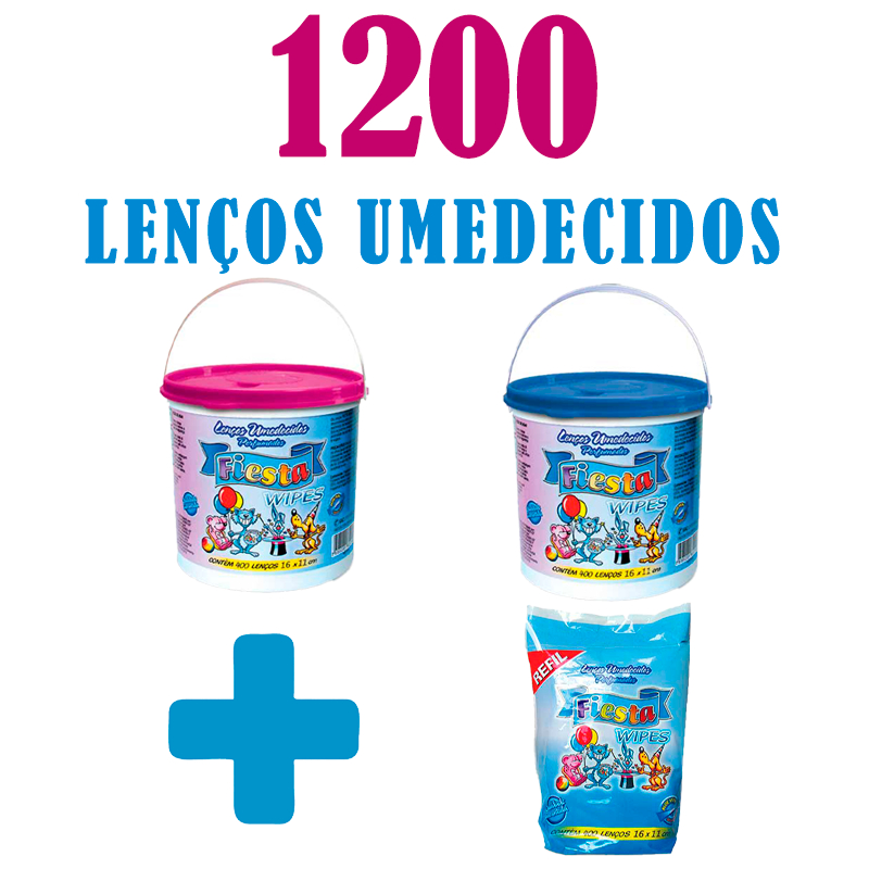 Kit 2 Baldes Lenços Umedecidos Fiesta + Refil (1200 Toalhas)