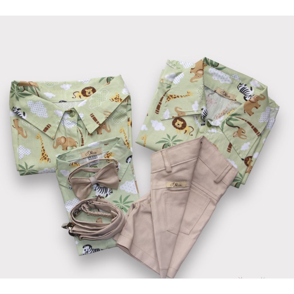 Roupa Temática Safari Conjunto Luxo Inverno Envio Imediato Calça Bege e Camisa Verde