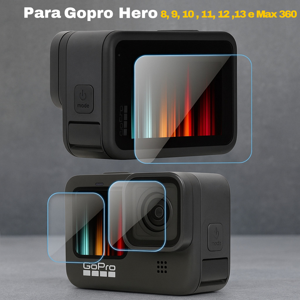 Kit Película Lente Câmera Para Go Pro Hero 8, 9, 10 , 11, 12, 13 e Max 360