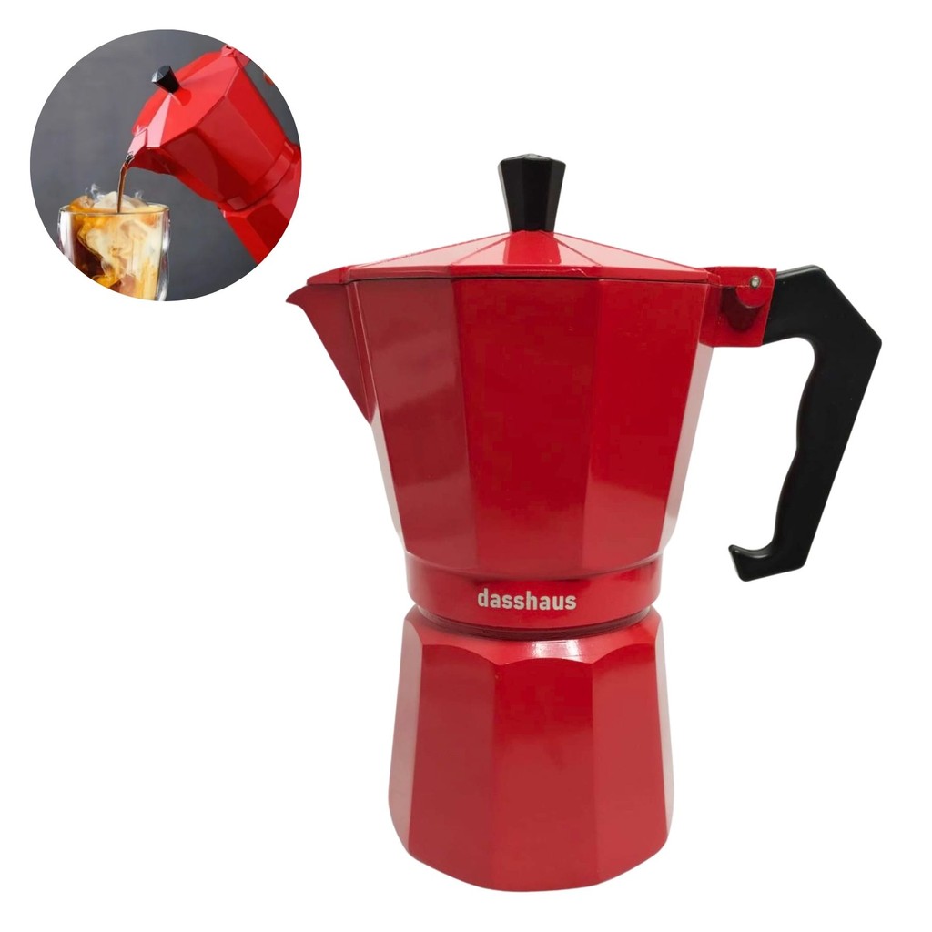 Cafeteira Italiana manual para 9 cafés de aluminio vermelha