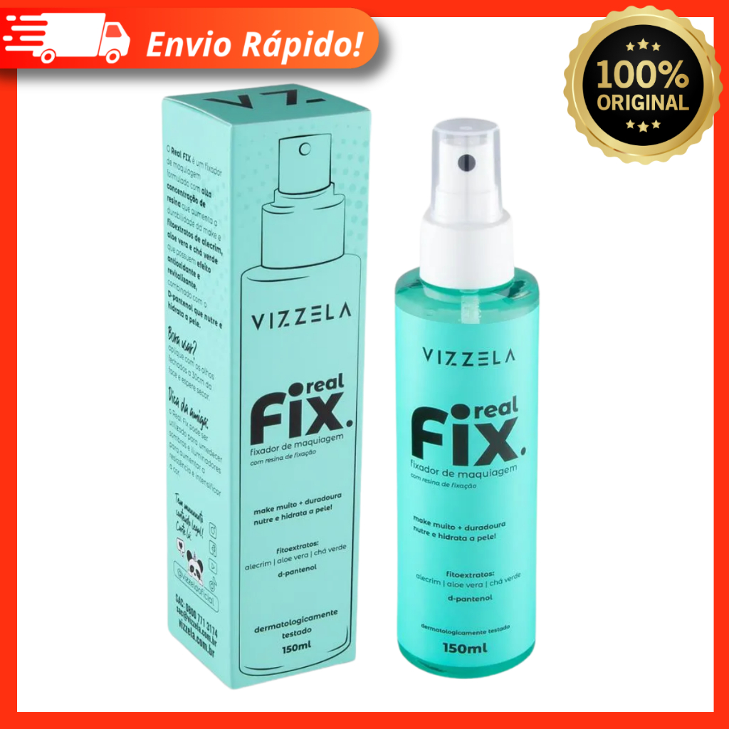Real Fix Fixador de Maquiagem Líquido Spray – 150ml Vizzela Vegano Blindagem 100% Original