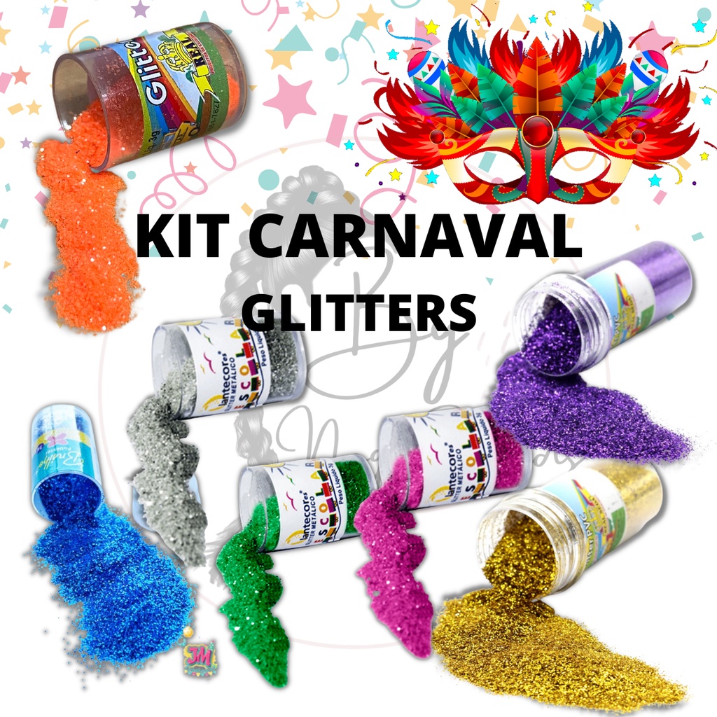 Kit Glitter Flocado e Em pó. Glitter Colorido para Unha, Glitter Carnaval Holográfico
