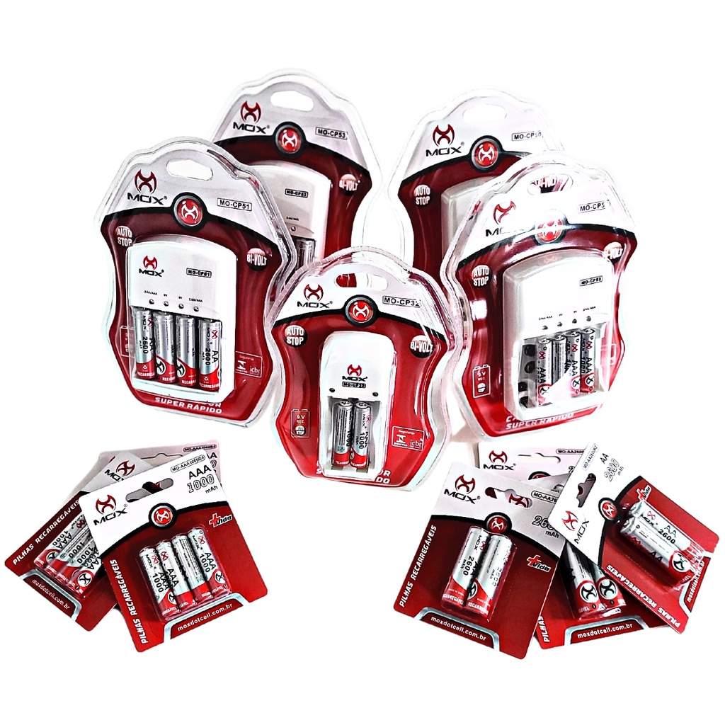 Pilhas e Carregador Original Compátivel Pilhas AA e AAA