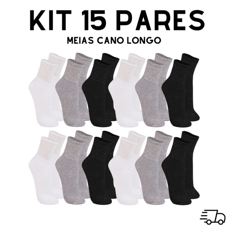 KIT 15 Pares de Meia Cano Alto