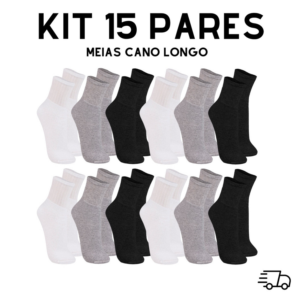 KIT Até 15 Pares de Meia Cano Alto