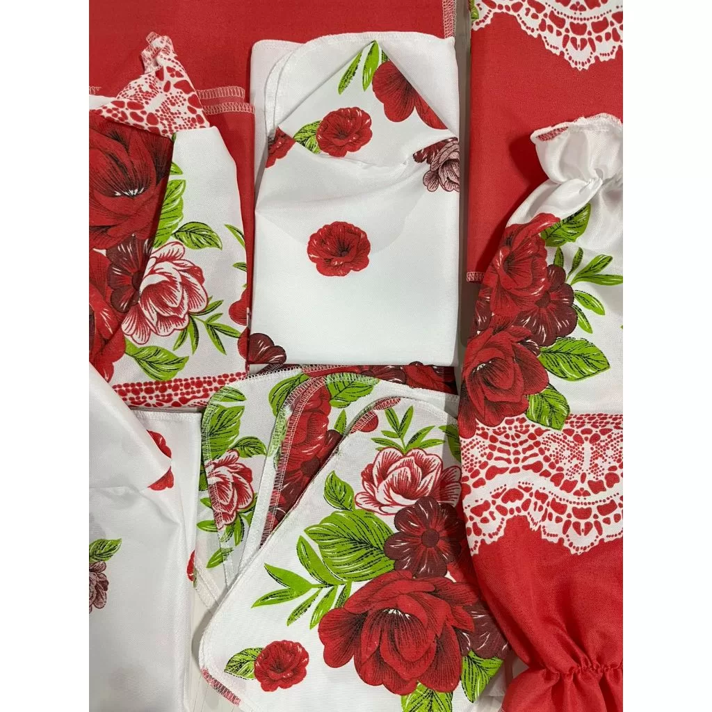 Jogo de Cozinha Conjunto 10 Peças Estampadas Tecido Oxford Caminho de Mesa Forros Americanos