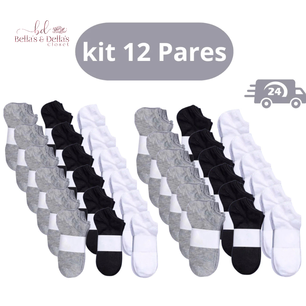 Kit ate 12 Pares De Meias Soquete Unissex Cano Curto