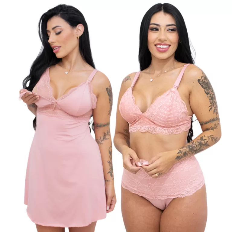 Kit 3 peças Camisola amamentação e Conjunto Cal