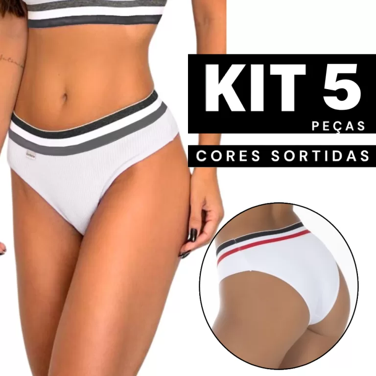 Kit 5 Calcinha Básica Cós Alto Lisa Confortável
