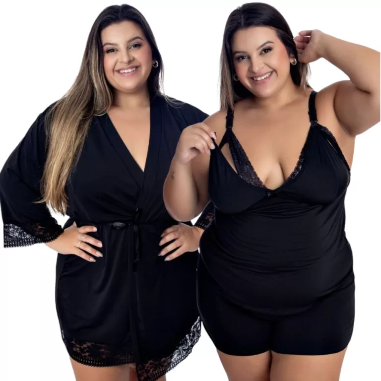 Kit amamentação Robe e Baby Doll Plus Size Pijam