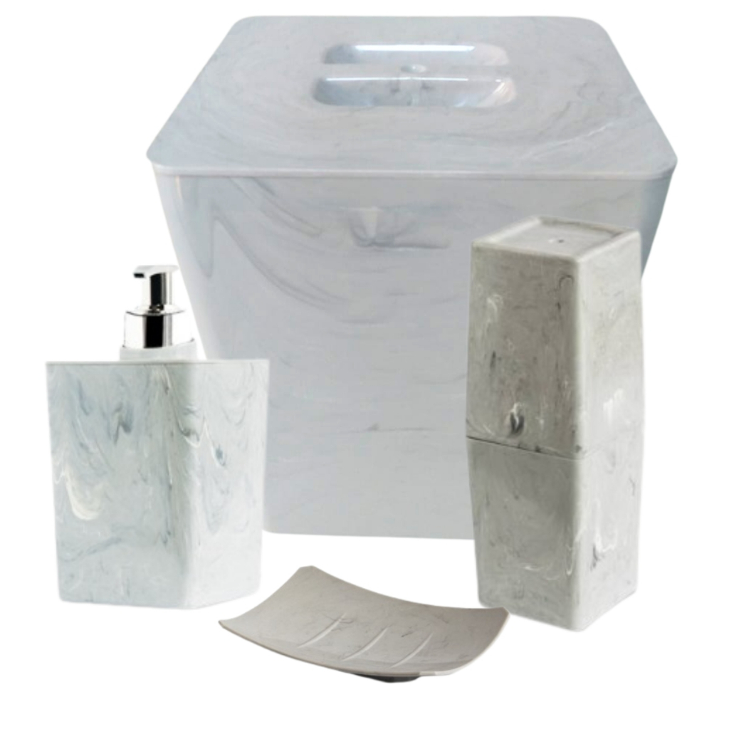 Kit Organizador Banheiro Lavabo Lixeira Saboneteira Porta Escovas Pia Decoração Completo Luxo