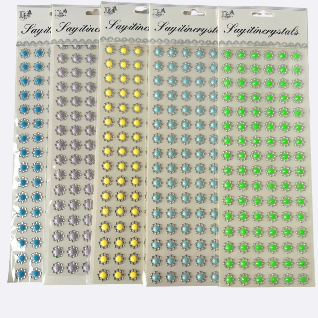 7 Cartela Adesivo Flor Strass Auto Colante Pet Shop Artesanato Banho e Tosa Customização Decoração