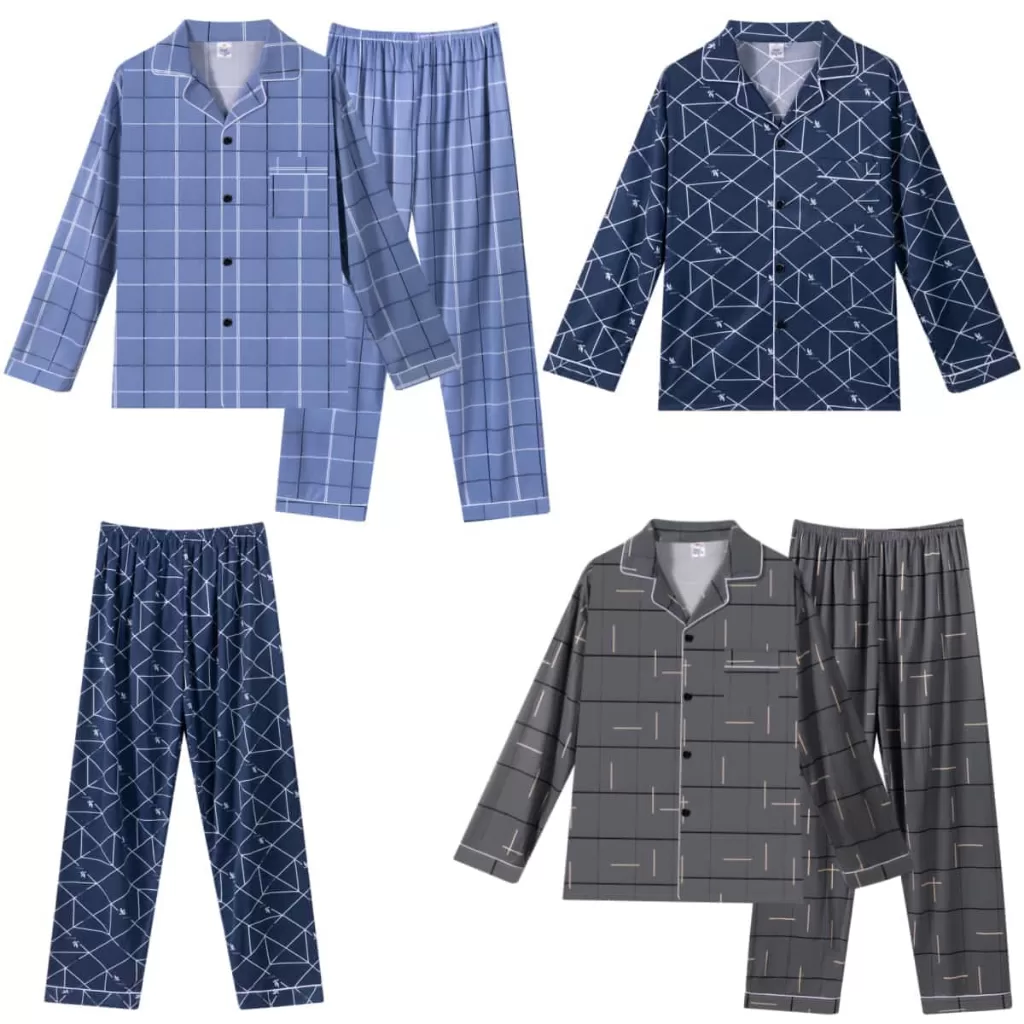 ZED Lingerie Pijama Masculino Manga curta Calça Longa Aberto Com Botão comprido Homem Adulto Sy09