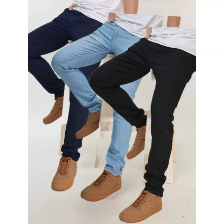 Kit 3 calça jeans masculina skinny estica muito f