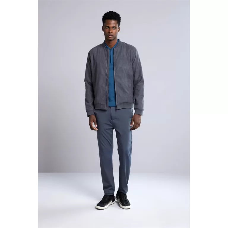Jaqueta Bomber com Zíper Suede – Cinza Chum