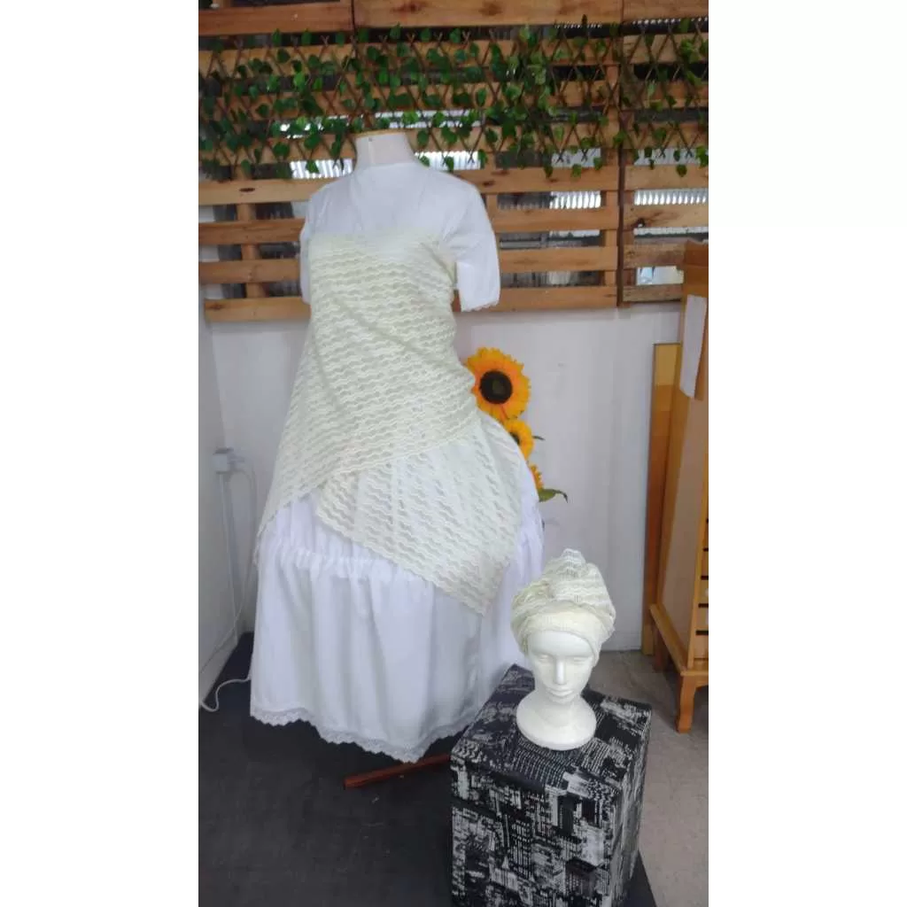 Conjunto pano de cabeça + pano de costa creme