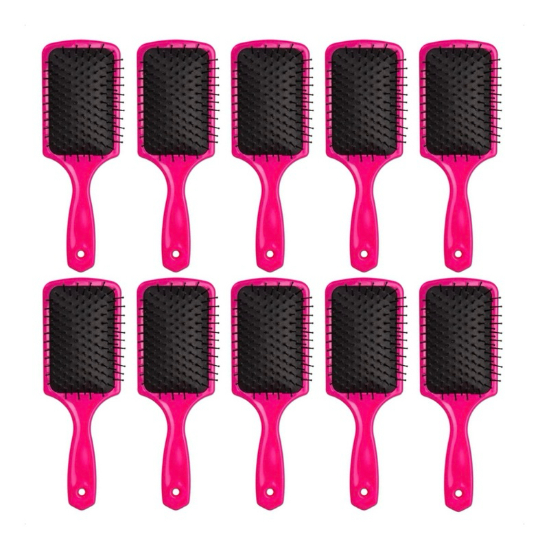 Kit 10 Escova Cabelo Raquete Quadrada Almofadada Pink