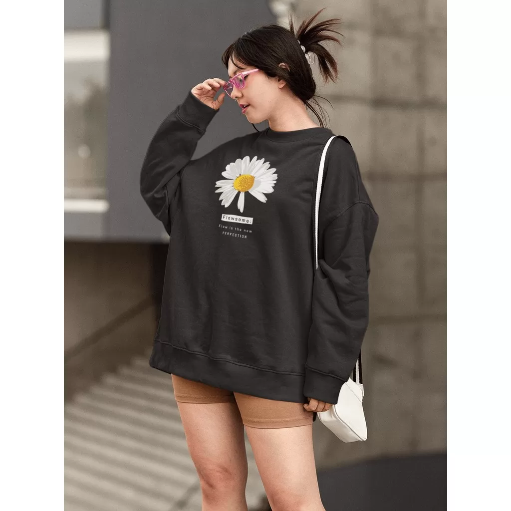 Moletom Blusa de Frio Básico Estiloso Feminino Estampado Gola Redonda Confortável 100% Algodão