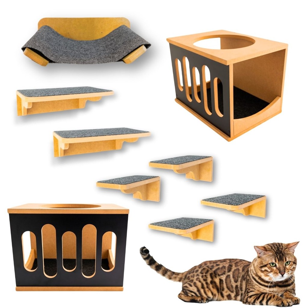 Playground Gato REFORÇADO PREMIUM 9pçs Nichos Prateleiras MONTADAS E PARAFUSADAS Coisas Para Gato