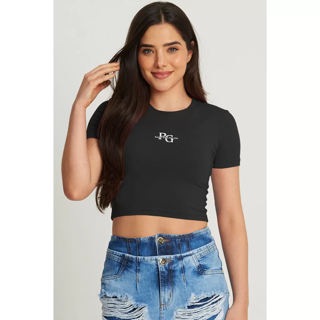 Cropped Feminino Logo Mini Planet Girls Preto
