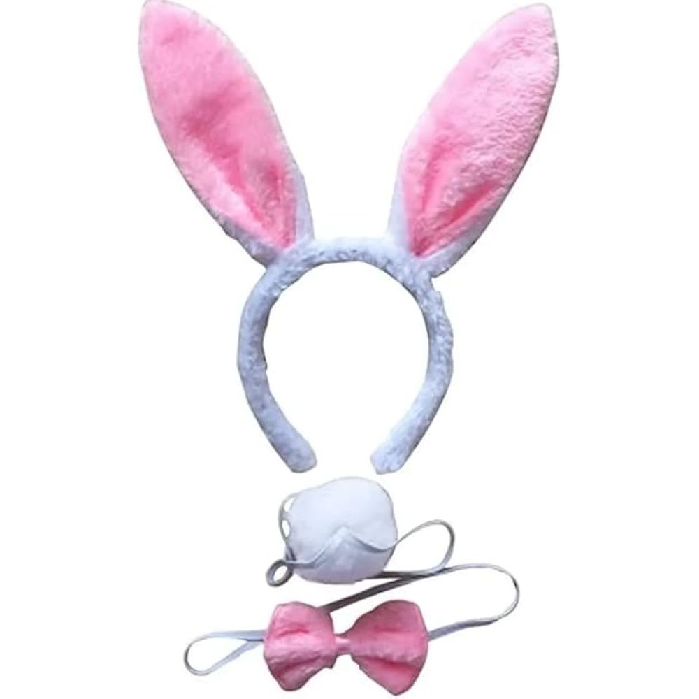 Kit Coelhinho Rosa Tiara Gravata Rabo Adulto E Infantil