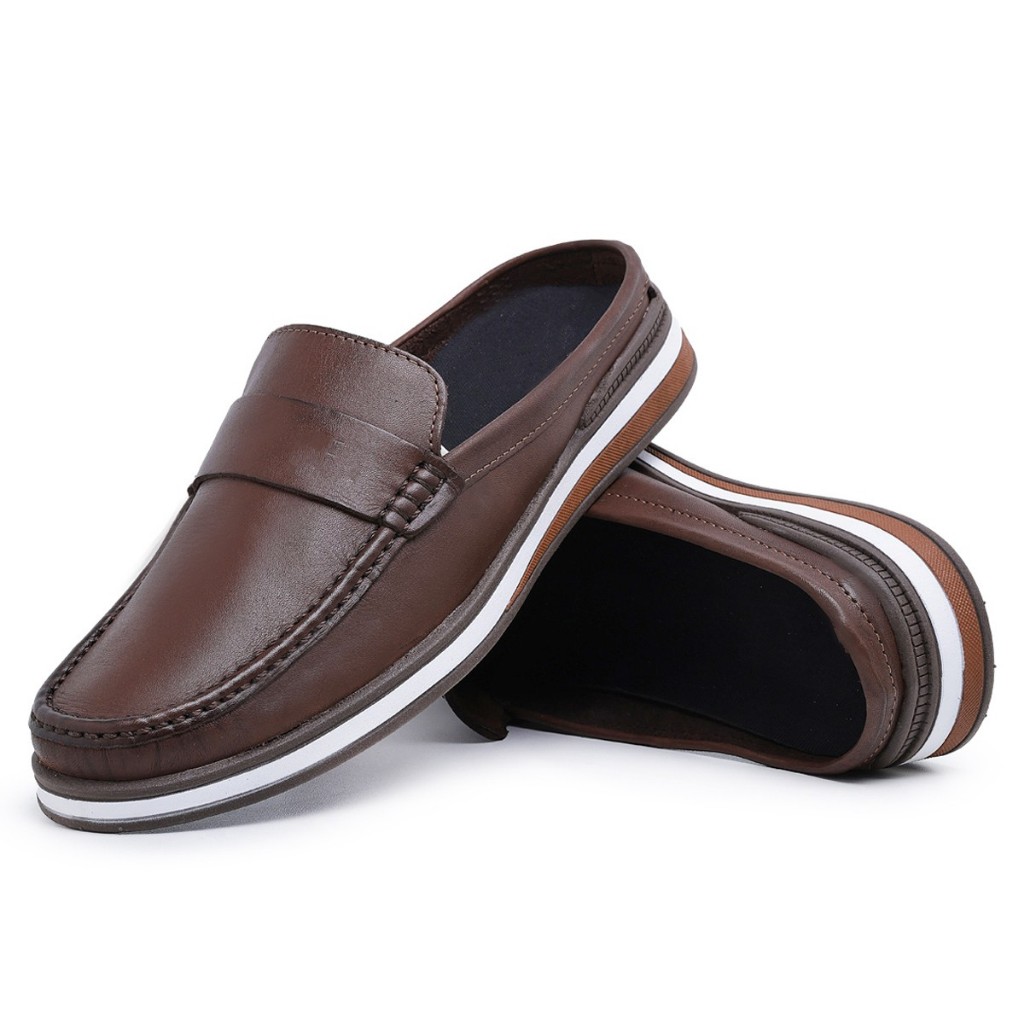 Mule Moderno Masculino Mocassim Casual em Couro Legítimo Confortável