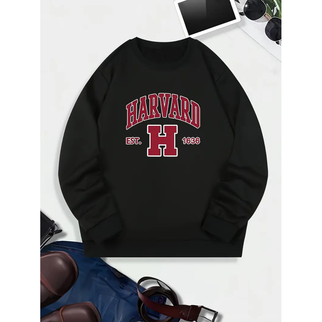 Moletom Feminino Blusa de Frio Universidade Havard Grosso Sem Capuz Flanelado Estampado Lançamento