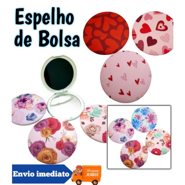 Espelho de Bolsa Duplo Flor e Coração  Compacto,