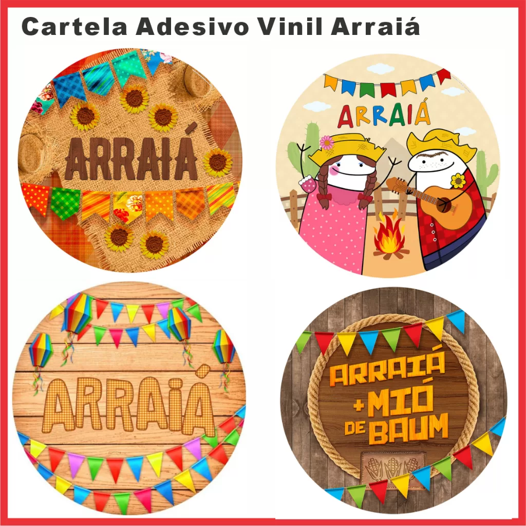 Kit 100 Etiquetas Adesivo Arraiá Festa Junina | Festa Julina 4X4