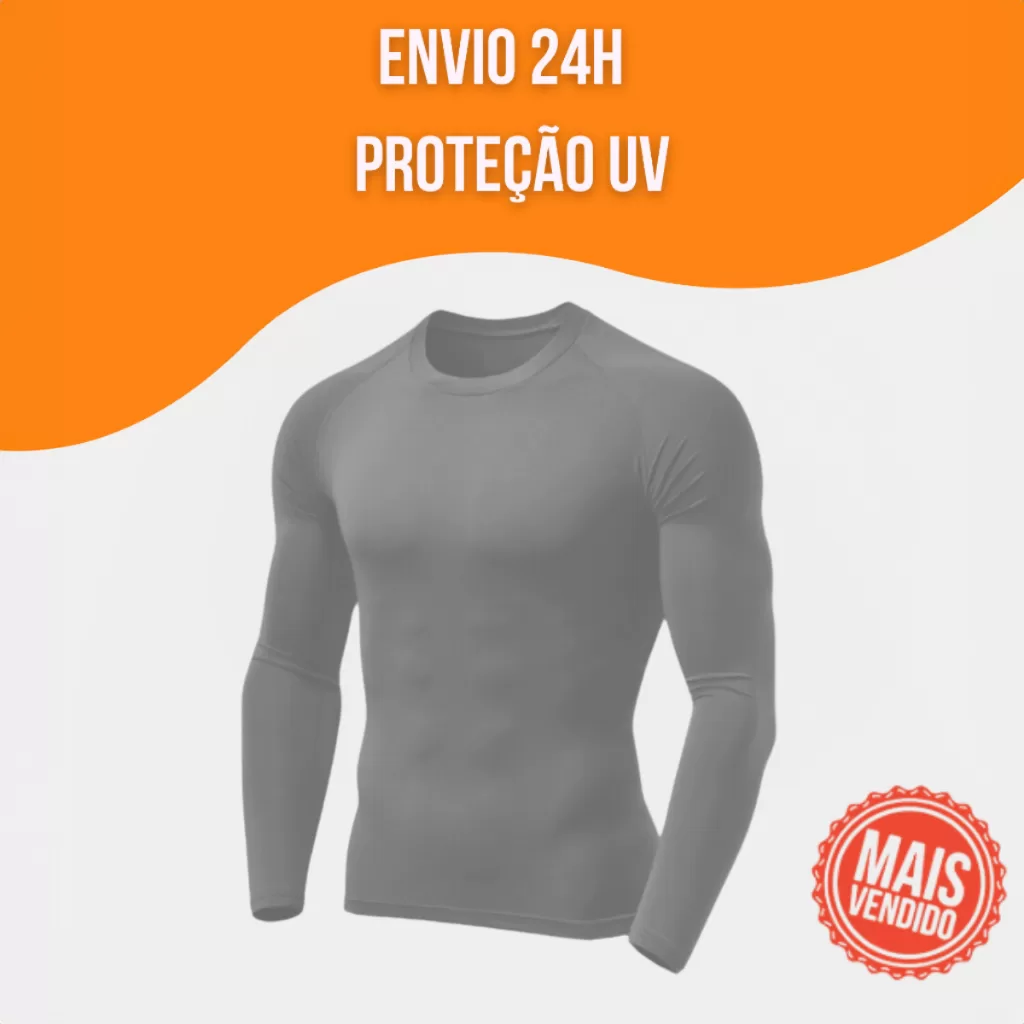 Camisa Térmica Manga Longa Cinza Camiseta Proteção Solar UV50+ Segunda Pele Treino Fitness Academia