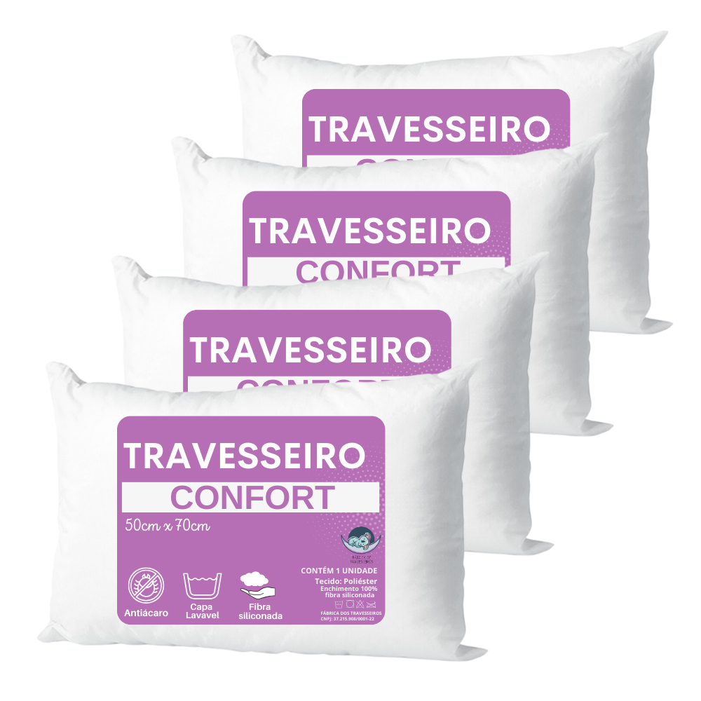 Kit Travesseiros 50x70cm Fibra Antialérgico Linha Premium