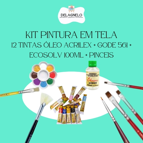 Kit Pintura em tela iniciantes com 12 tintas Óleo