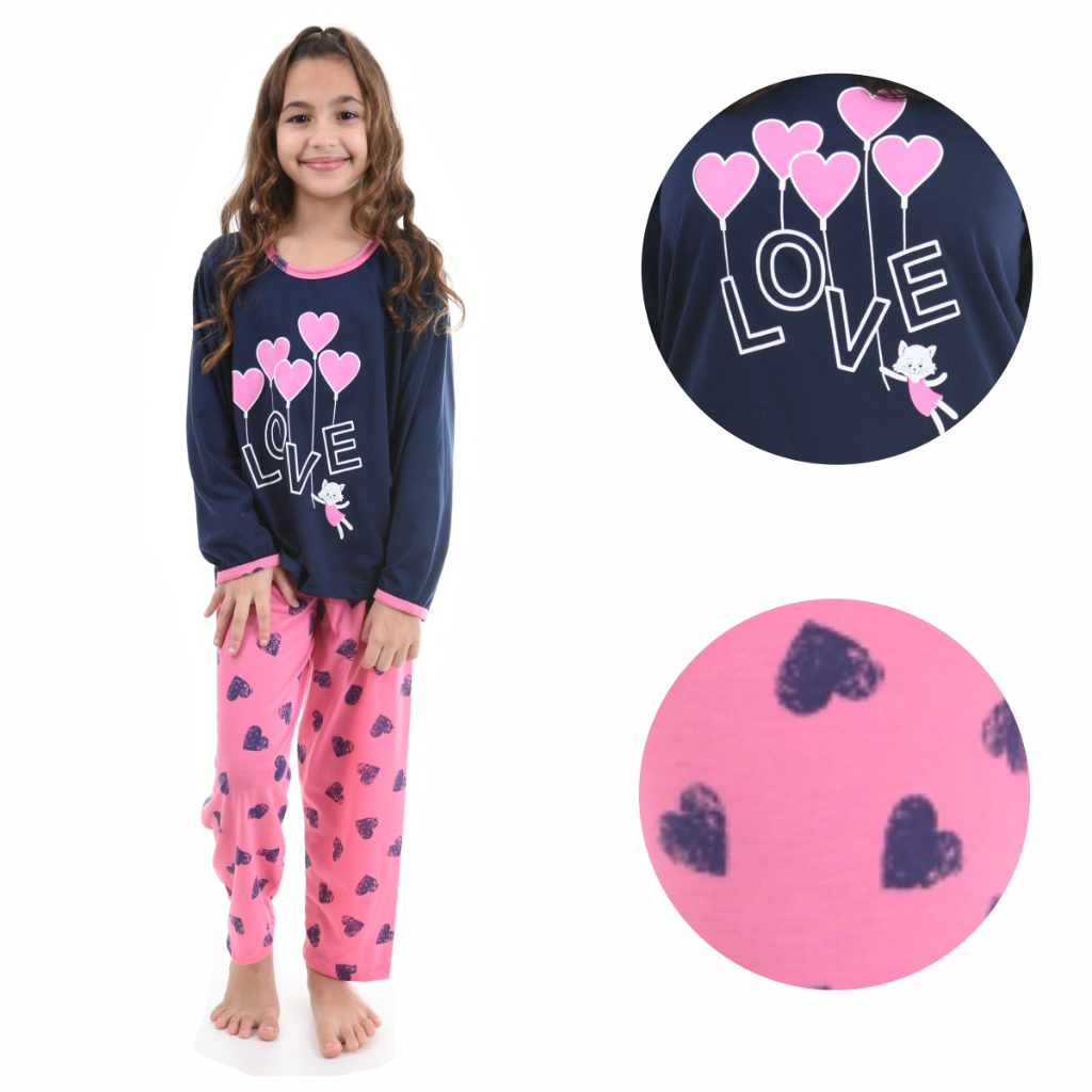 Pijama Infantil Menina Longo de Frio Feminino Inverno