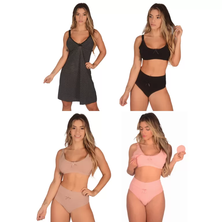 Kit 1 Camisola + 3 Conjuntos (Sutiã de Amamentaç