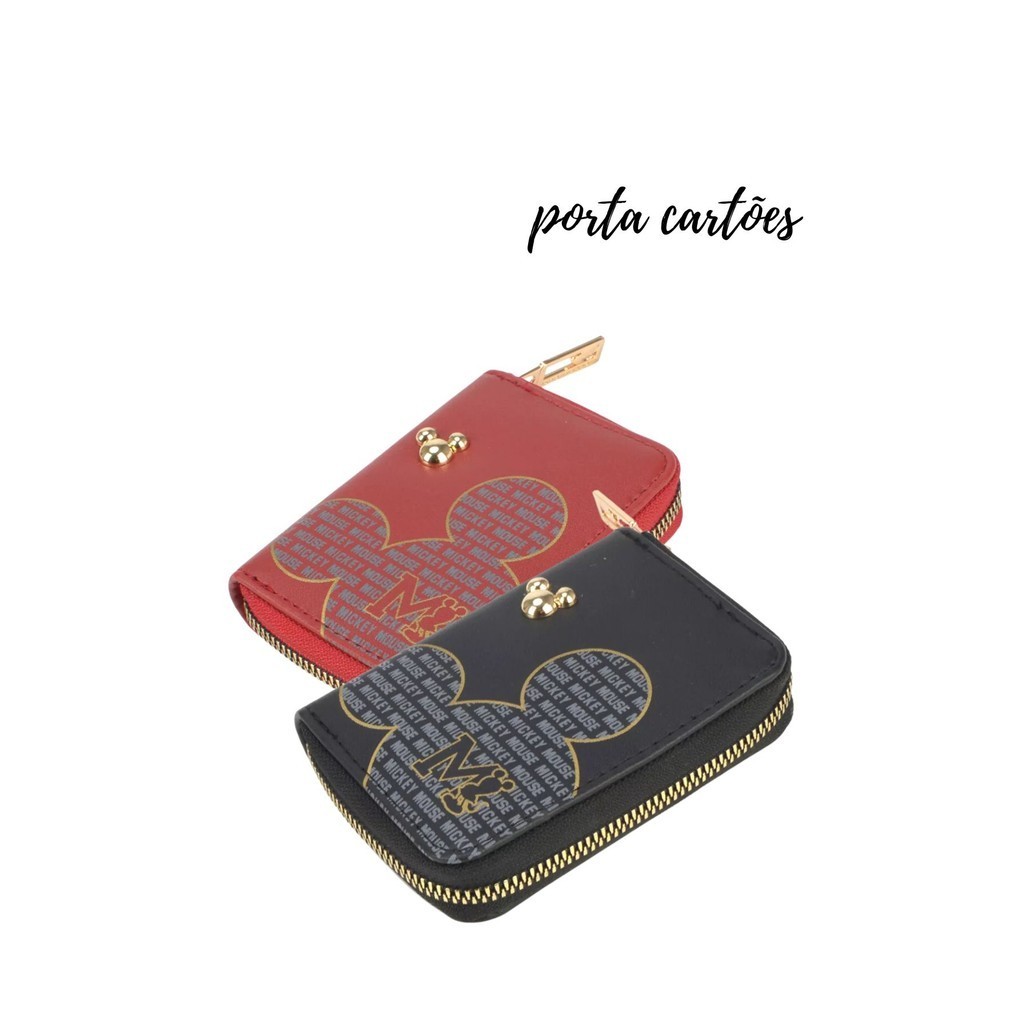 Kit Conjunto 02 Mini Carteira Porta Cartão Mickey Mouse PRETO VERMELHO CA27884 Original Disney