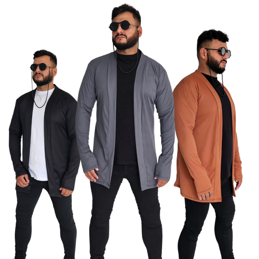 Blazer Cardigan Masculino Manga Longa Assimétrico Ribana Premium inverno