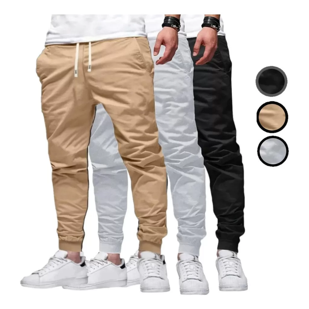 Kit 3 Calça Jogger Masculina Sarja Com Punho Streetwear