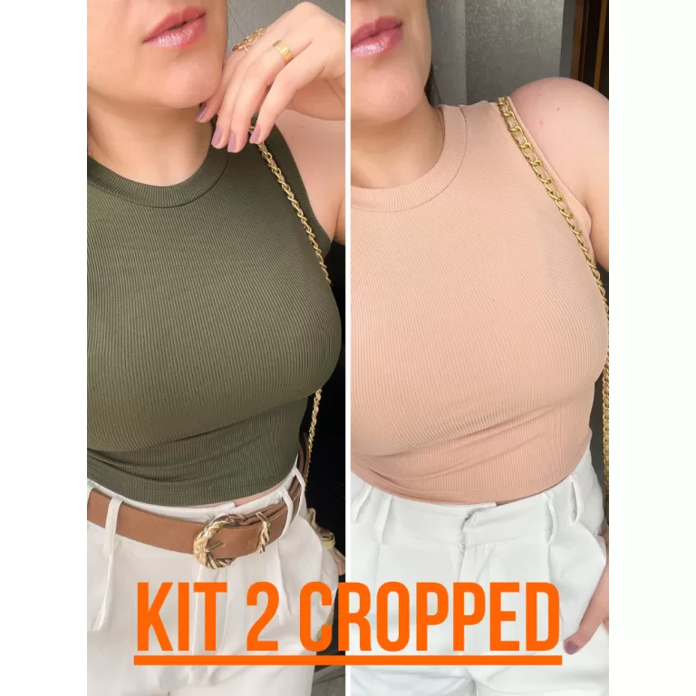Kit 2 Blusinhas Cropped Regata Canelado Feminino C
