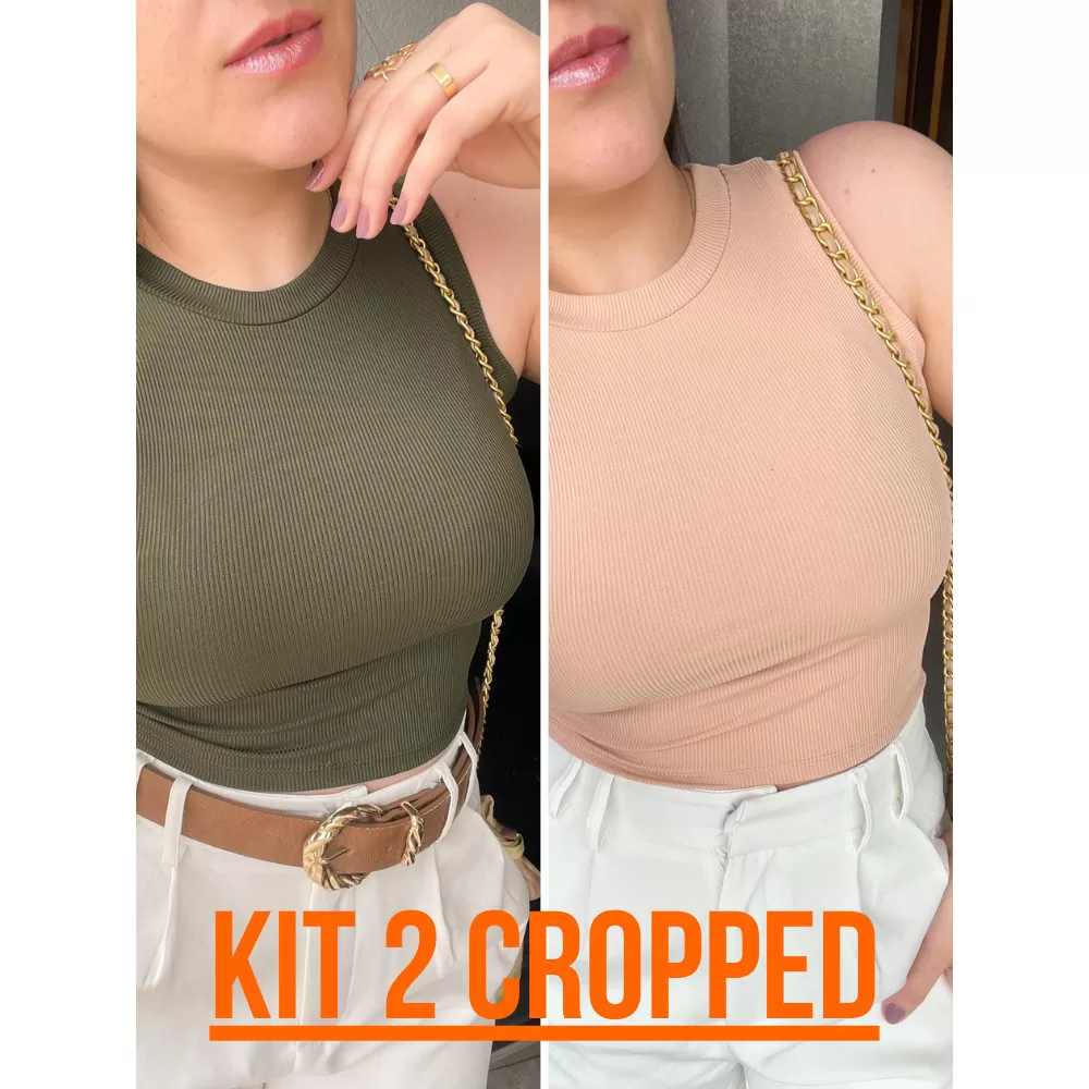Kit 2 Blusinhas Cropped Regata Canelado Feminino Candy Colors Verao Tendencia
