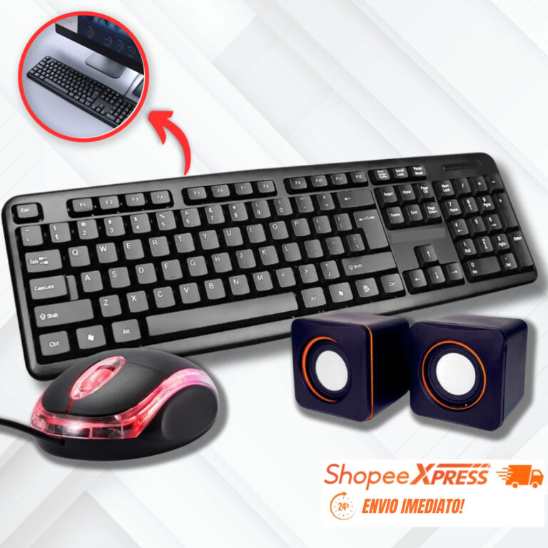 Teclado + Mouse+ Caixa de Som Para Notbook Computa