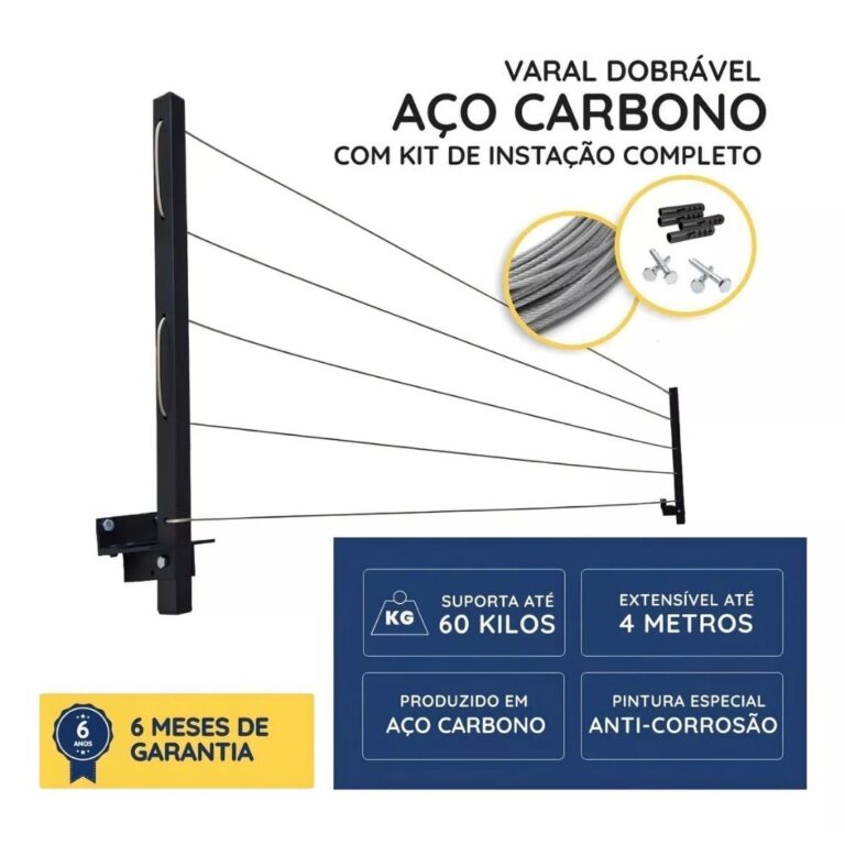 Varal De Parede Retrátil Em Aço Dobrável, Artic